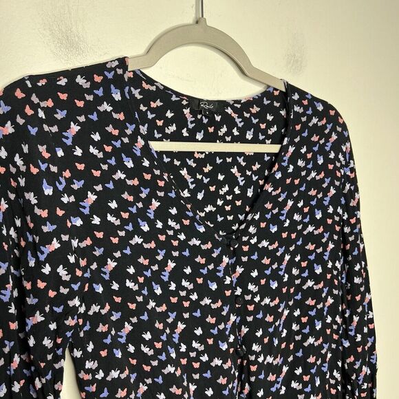 Rails Top Womens Small Beaux Mariposa Butterfly Print Ruffle Waist Blouse Boho - Picture 15 of 16